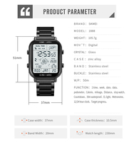 Jam Tangan Sport Digital Skmei Merk China Tali Baja Anti Karat Populer Pedometer 3D Stopwatch Tahan Air 50M