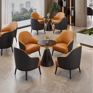 Modern Italian Style Leather <b>Office</b> <b>Sofa</b> Chair Set Metal Frame Comfortable Living Room Commercial Space - Product Image 1