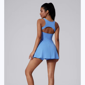 Mujeres sin mangas belleza vestido trasero bolsillo pantalones cortos Fitness gimnasio Yoga Golf baile tenis vestido Barboteuses Femmes Combinaison - Product Image 5