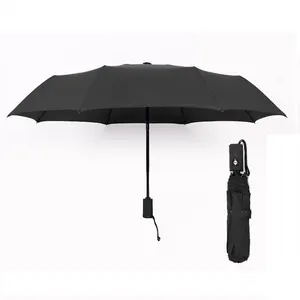 Siyah özel tam otomatik araba 4S seyahat 3 katlanır şemsiye yağmur için Logo baskılı kozmetik kapları hediye reklam şemsiyesi