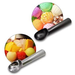 Cuchara para helado antiadherente, portátil, negra, de aluminio, para hacer bolas de melón, para masa de galletas, utensilios para helado - Product Image 2