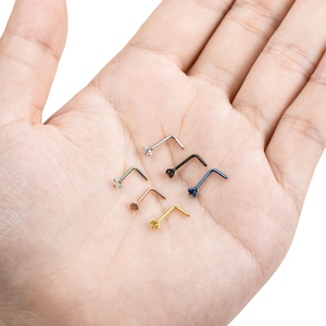 Pin de Nariz de acero inoxidable en forma de L de circón arcoíris de oro rosa de 2,5mm, venta al por mayor, anillo de Piercing de nariz para mujeres y hombres para boda - Product Image 2