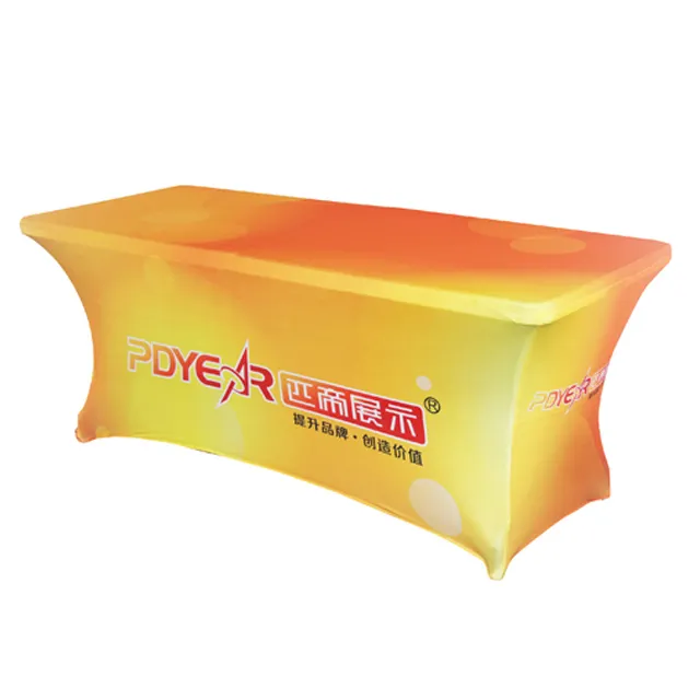Trade show polyester custom table cloths events stretch tablecloth logo spandex table cover