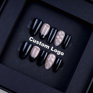 Nouveauté 10/24 pièces Faux ongles noirs faits à la main à presser, Faux ongles à presser, Ongles artificiels à presser <span class=keywords><strong>avec</strong></span> <span class=keywords><strong>strass</strong></span> - Product Image 1