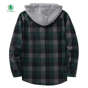 <span class=keywords><strong>Chemise</strong></span> à <span class=keywords><strong>carreaux</strong></span> décontractée pour hommes de taille américaine à capuche à manches longues double poche printemps automne veste en flanelle à double poche de grande taille - Product Image 5