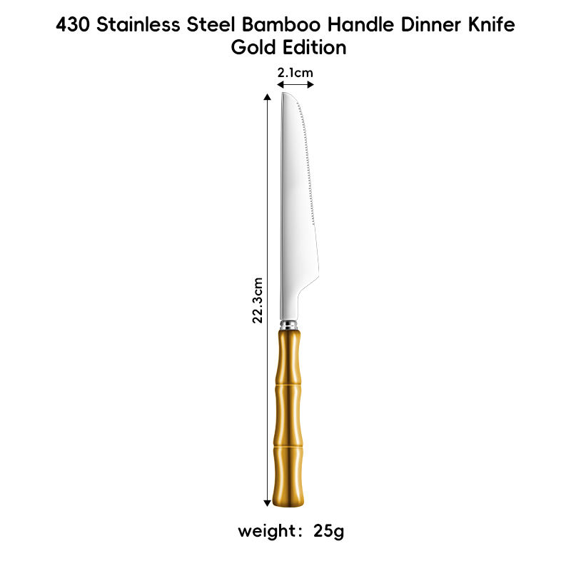 430 Ceramic Bamboo Handle Dinner Knife (gold)