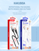 KAKUSIGA Hotriple kabel Data pengisi daya USB mikro, kabel USB mikro pengisian cepat dengan kotak, kabel USB silikon hitam putih, biaya termurah 5A 1M