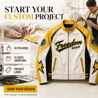 Blouson de moto personnalisé pour homme, jaune et noir, fabrication OEM, étiquette privée, patchwork brodé, fermeture éclair avant, blouson de motard en cuir