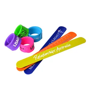 Wholesale Bulk Cheap Eco Friendly Custom Logo Printed Children Snap Wristband Promotional Silicone Slap Ruler Bracelet