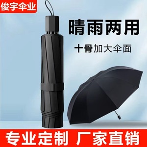 Folding <b>Umbrella</b> 10-Rib Black Vinyl Sun Protection UV Protection Sunny And Rainy Use Travel Manual Open - Product Image 3