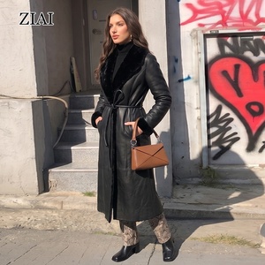 Cappotto Lungo in <span class=keywords><strong>Pelle</strong></span> Nera da Donna con Bordo in Pelliccia | Cappotto <span class=keywords><strong>Trench</strong></span> in Finta Pelliccia, Soprabito Invernale Caldo con Cintura per Streetwear e Casual - Product Image 4