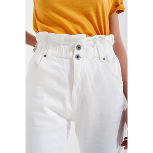 <b>Elasticated</b> Paper Bag <b>Waist</b> Mom <b>Jean</b> in White - Product Image 6