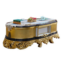 Ensemble table basse et meuble TV en bois massif sculpté de style européen et français, avec rangement pour salon