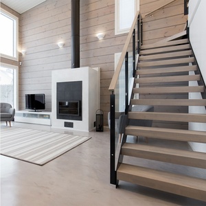 Design delle scale in marmo in stile <span class=keywords><strong>Canada</strong></span>, scale galleggianti Stringer invisibili interne con battistrada in legno di quercia da 40mm della fabbrica GAOBO - Product Image 5