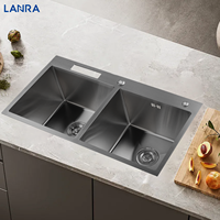 Évier de cuisine double bol Desgin Topmount avec porte-couteau Évier de cuisine rectangulaire multifonctionnel gris