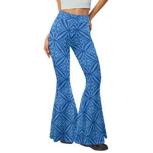 Drop Shipping Custom Polynesian Tribal Tapa Print Breathable Stretchy Sport Fitness Yoga Gym High Waist Bell Bottom Flared Pants