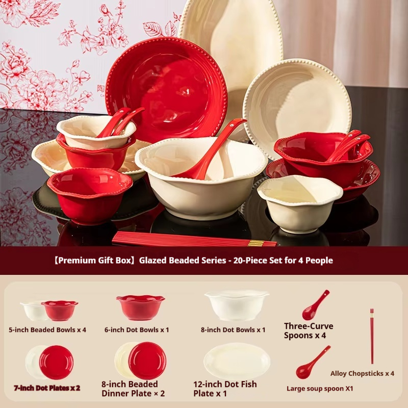 rose red + cream yellow, 20-piece set for 4 people