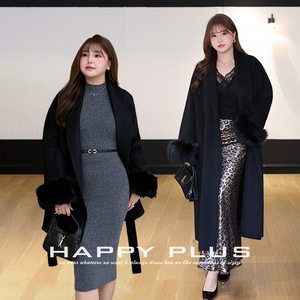 Manteau en laine pour femmes grandes tailles Runqi, coupe ample, manches longues avec poignets en fourrure, vêtements d'extérieur automne-hiver - Product Image 4