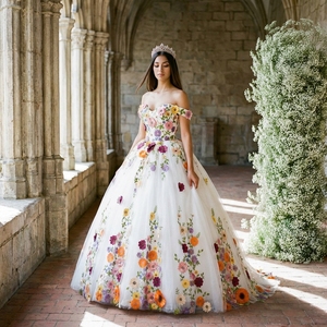 Lsany247 Fotos Reales Vestido de Novia con Hombros Descubiertos, Bordado 3D de Flores y Encaje, Corte en A, Elegante Vestido de Gala para Mujer, Jancember - Product Image 1