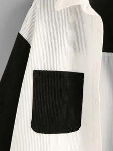 King Young Casual in velluto a coste bicolore con colletto ribaltabile a tracolla a manica lunga monopetto da donna - Product Image 3