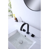 Robinet de lavabo carré noir mat à grand arc, mitigeur chaud/froid en laiton à poignée carrée, robinet de salle de bain moderne à 3 trous