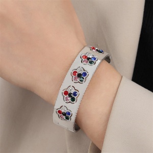 Fashion Fine Jewelry Elegant Stainless Steel Chunky Colorful Zircon Flower <b>Bangle</b> <b>Bracelets</b> - Product Image 6