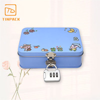Boîte en métal rectangulaire verrouillable avec serrure, motif dessin animé mignon, pour le rangement et les cadeaux des enfants