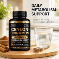 Capsules d'extrait de cannelle de Ceylan véritable, faible teneur en coumarine, antioxydant, 60 capsules, extrait pur de l'écorce, usine OEM