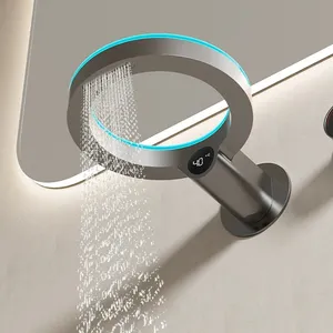 Keran wastafel dipasang di dinding tersembunyi, satu lubang pegangan tunggal tampilan Digital kamar mandi air terjun