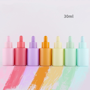 Flacon compte-gouttes en verre cylindrique coloré de 20 ml à 50 ml pour crème de soin de la peau et huile essentielle avec bouchons roses/violets/jaunes/bleus/verts - Product Image 5