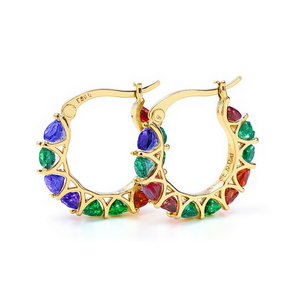 Boucles d'oreilles créoles dorées E4386, couleurs mélangées, géométriques, tendance, pour femme, usage quotidien, serties de cristaux - Product Image 1