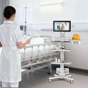Modern witte in hoogte verstelbare mobiele werktafel verpleegkar monitor medische trolley ziekenhuis kliniek SPCC materiaal 4 wielen 2 - Product Image 6