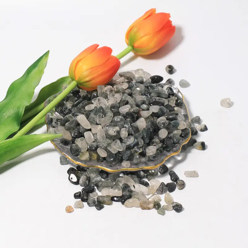 Factory Price Natural Black Rutilated Hair Healing Stone Gemstone Crystal Chip Gravel For Decoration