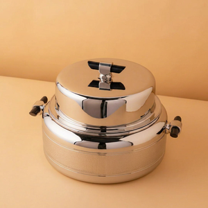 Casserole ronde en acier inoxydable avec couvercle, design minimaliste durable, pour cuisinières à gaz et à induction - Product Image 1