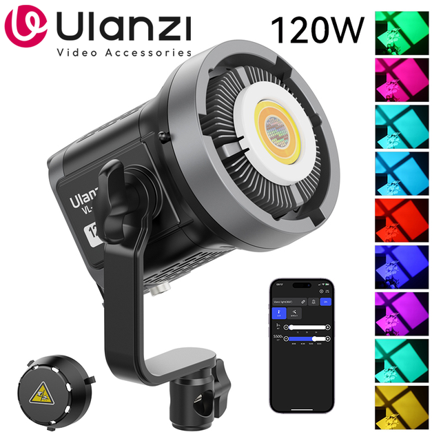 Ulanzi VL-120C 120W V-Mount RGB Full Color COB Video Light Wireless APP Control 2700K-6500K for Video Photography Studio Shoot