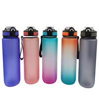 Logo Multicolore 1000ML Capacité Matière Plastique Sports Time Marker Gym Sports Bouteilles D'eau Avec Pailles