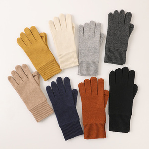 Guantes de invierno de punto liso de lana pura para mujer, guantes y manoplas de Cachemira de lana para mujer - Product Image 1