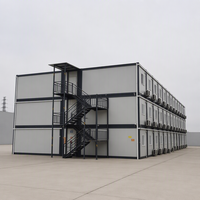 Maison conteneur préfabriquée à 3 étages, dortoir modulaire, escaliers extérieurs, rampes, bureau préfabriqué
