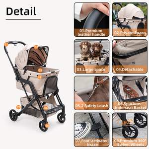 Poussette pour <span class=keywords><strong>chien</strong></span> tout-terrain légère avec roues avant pivotantes, <span class=keywords><strong>panier</strong></span> <span class=keywords><strong>en</strong></span> tissu facile à nettoyer, réglable pour chiens - Product Image 2