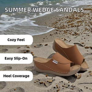 Sandales compensées légères en cuir verni pour femme, à bout ouvert, respirantes, pour l'été, la plage, le printemps et l'automne en extérieur - Product Image 2