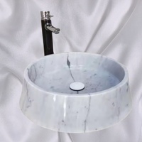 Salle de bain de haute qualité poli naturel Carrare blanc marbre pierre salle de bain échecs rond lavabo éviers en marbre