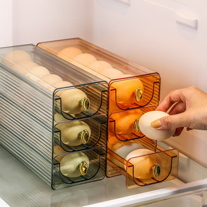 3 Layers Automatic Rolling Egg Box Slide Design for Easy Retrieval Large Capacity Egg Holder for Refrigerator Egg Container