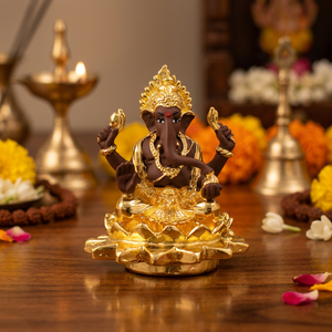 2.5 Inch Gold Plated Stainless Steel Ganesh Idol Handmade Traditional <b>Religious</b> <b>Statue</b> For Home Temple Decor And Gifting - Product Image 1