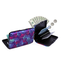 Dompet Kartu Kredit Aluminium Anti RFID Tipis dengan Kancing Penutup Bermotif Bunga & Kupu-kupu Tahan Lama untuk Wanita/Perempuan