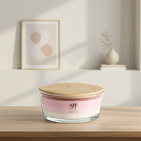 Bougie parfumée artisanale de luxe moderne à marque privée, mèche en bois, son crépitant, bruit blanc, cire de soja, parfums personnalisés