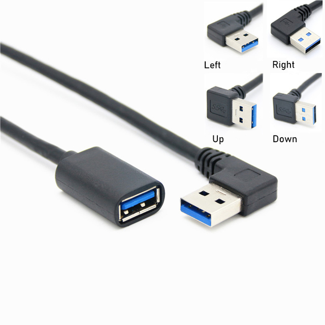 5Gbps USB 3.0 Extension Cable Elbow 90 Degree up Down Left Right Angle USB a Male to Female Adapter Data Cord Extension Cable
