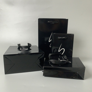 Sacchetto di carta patinata nero lucido di lusso all'ingrosso di alta qualità con Logo personalizzato per l'imballaggio del regalo del negozio al dettaglio di vestiti - Product Image 2