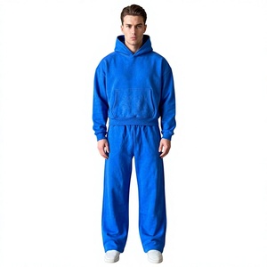 Chándal Azul Sólido con Capucha para Hombre, Corte Regular, Casual, con Bolsillos Laterales, Poliéster/Algodón, Transpirable y Ligero para Invierno - Product Image 1