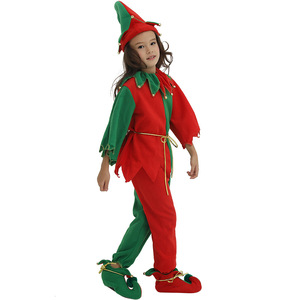 Costume d'elfe de Noël pour enfants, rouge et vert, en polyester, tenue de performance, tenue de fête - Product Image 2