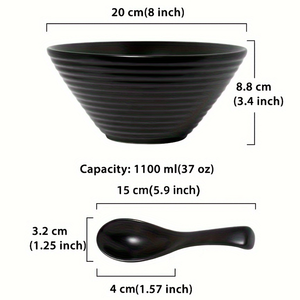 Juego de cuencos de Ramen Vintage de cerámica de 8 pulgadas con <span class=keywords><strong>cuchara</strong></span>, cuenco grande para sopa de fideos con cucharas para Pho Udon asiático Soba Matting Black - Product Image 4
